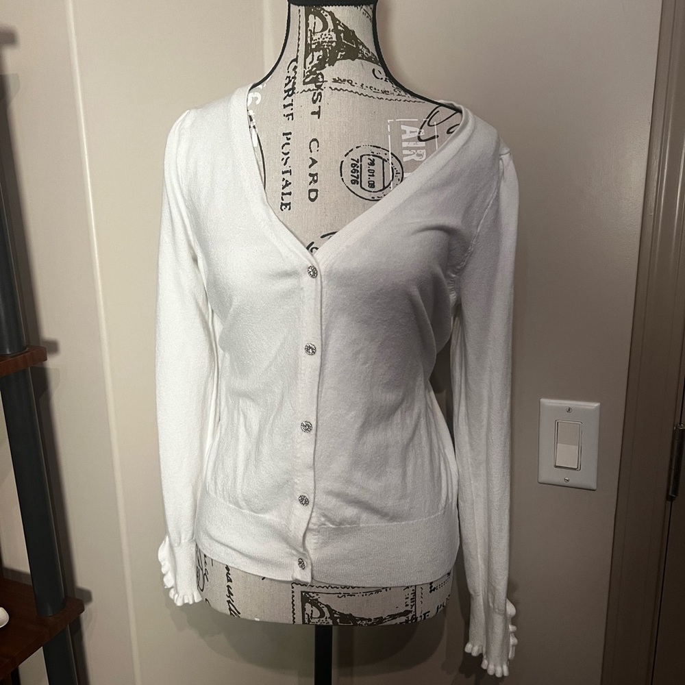 Classic White V-Neck Button-Up Cardigan Sweater